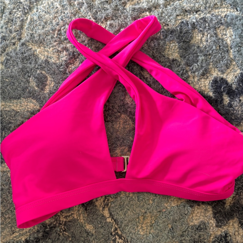 Pink cross neck bikini top